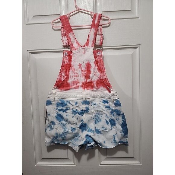 So Girls Tie Dye 4th of July Short Overalls Sz 12 Red White Blue Patriotic NEW - Picture 6 of 7